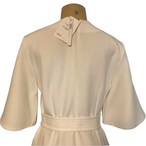 ASOS Kimono Style Bell Sleeve Fitted A-line Midi Belted White Dress 6 - Picture 7 of 12